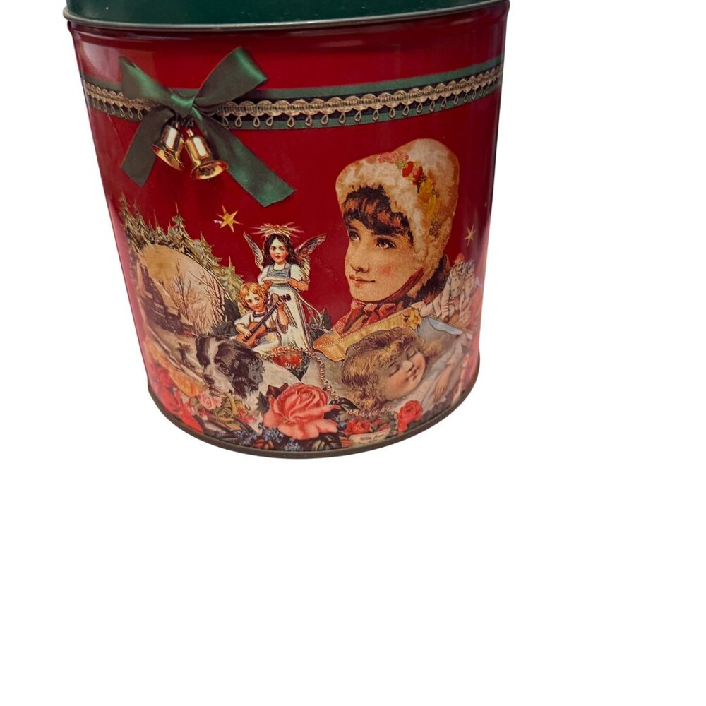 Bakers Estate Vintage Holiday Tin Can With Victorian-Inspired Christmas Graphics